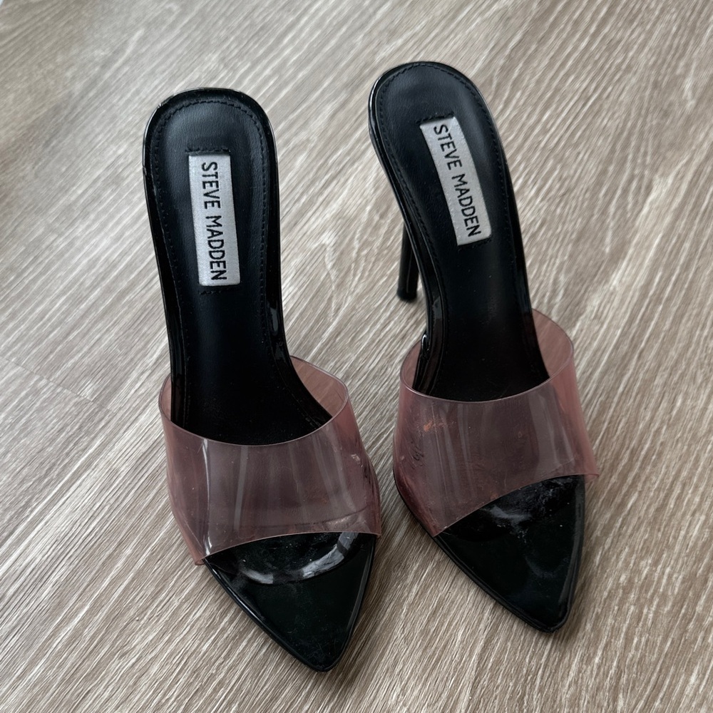 Steve Madden Black and Translucent Pink Heels